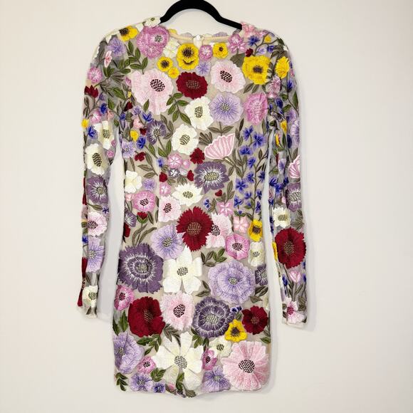 Rachel Gilbert Floral Embroidered Nya Long Sleeve Cocktail Mini Dress 6 US - Picture 5 of 12